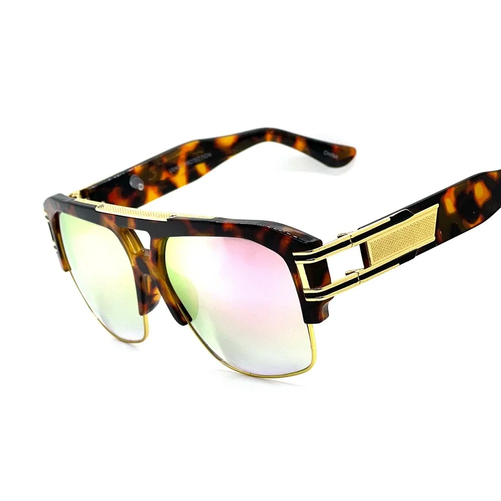 Oversized Square Sunglasses Tortoise Gold Pink Mirror Lens UV400 Flat Top Luxury